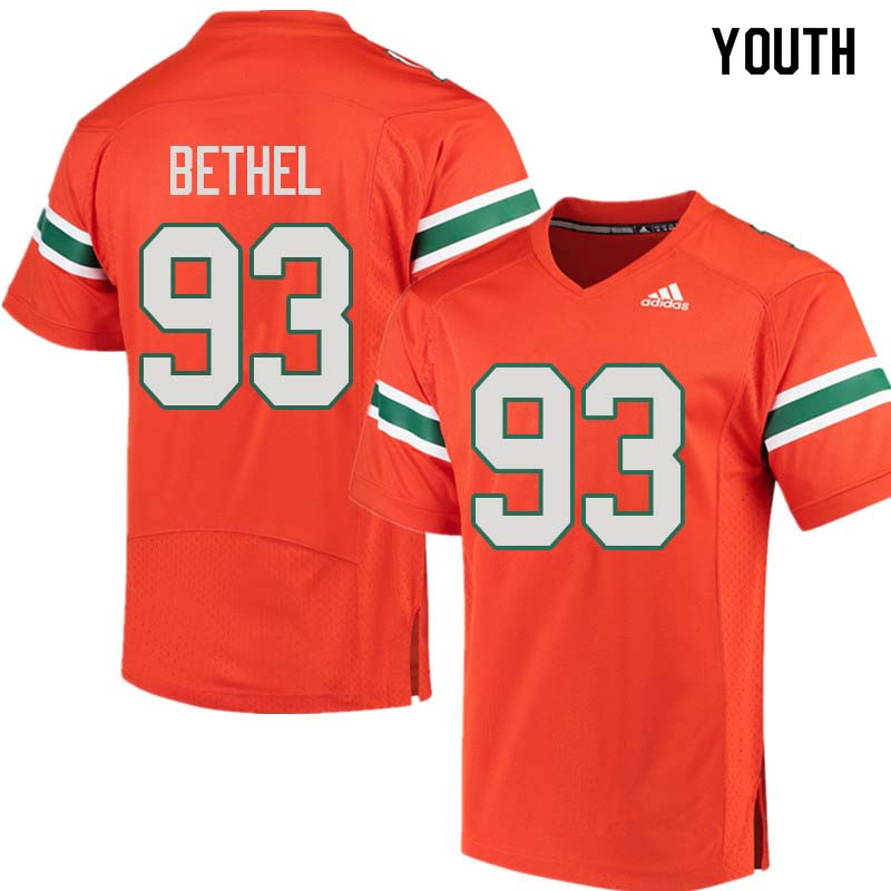 Youth Miami Hurricanes #93 Pat Bethel College Football Jerseys Sale-Orange - Click Image to Close
